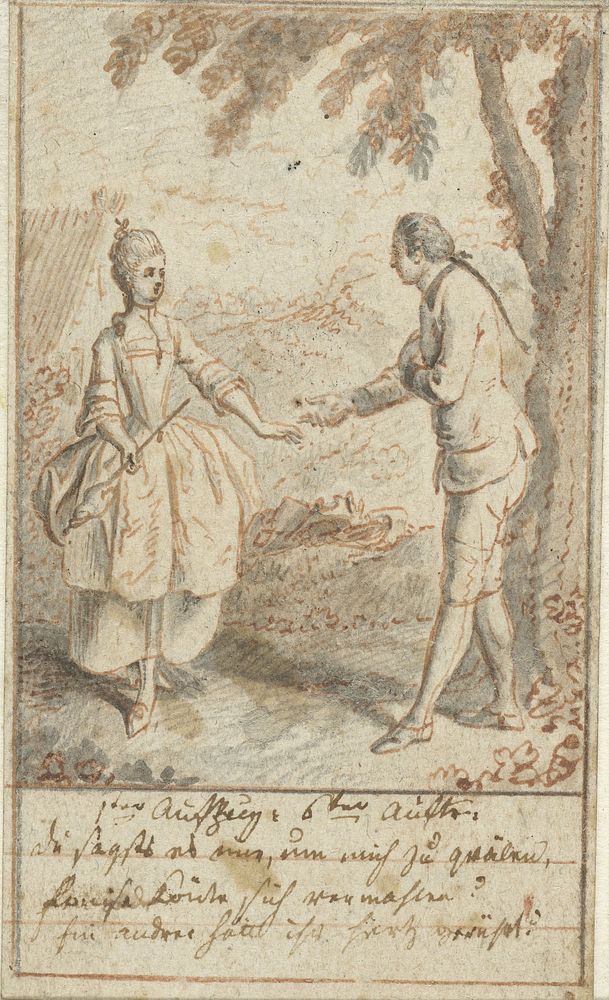 Alexis en Hannchen bij de lindeboom (1770 - 1775) by Daniel Nikolaus Chodowiecki