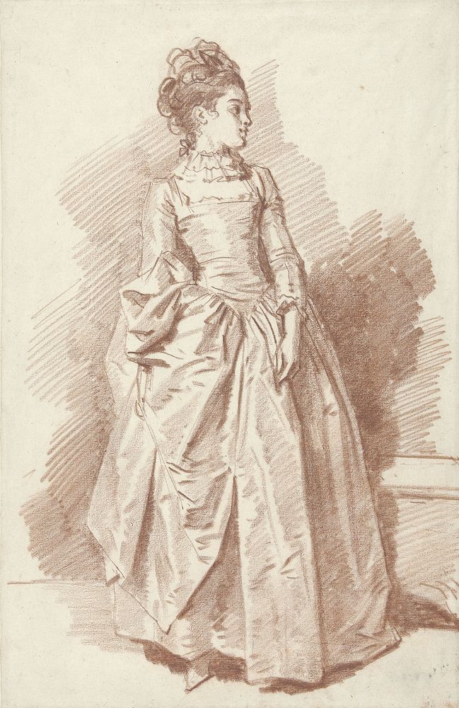 Staande jonge vrouw, met het gezicht en profil naar rechts (1775 - 1780) by Jean Honoré Fragonard