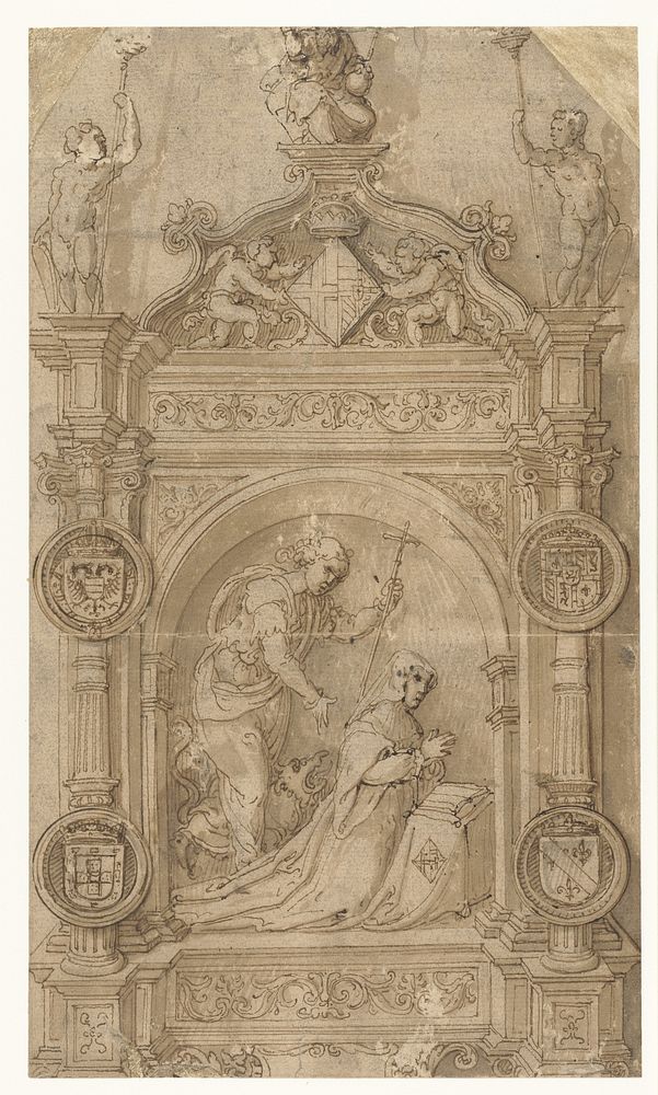 Ontwerp voor een grafmonument voor Margaretha van Oostenrijk (1543 - 1556) by Lancelot Blondeel