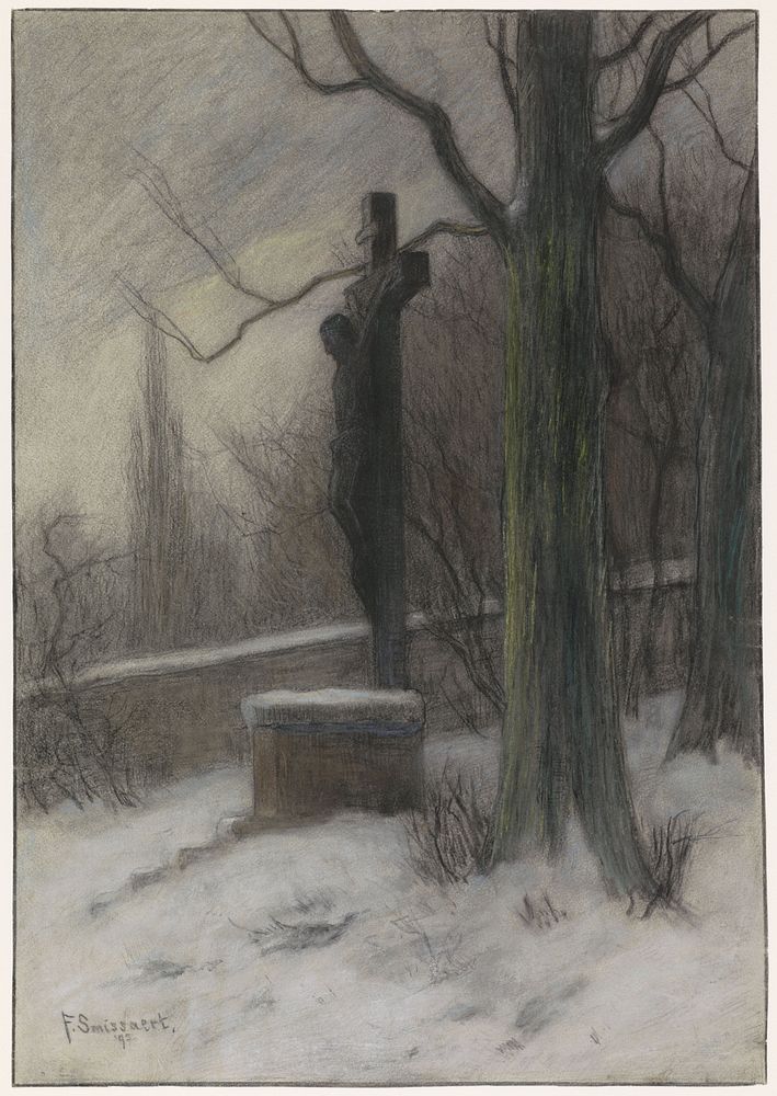 Kruisbeeld in een besneeuwd bos (1895) by Frans Smissaert