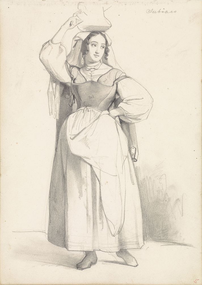 Meisje uit Subiaco, met een koperen kan op het hoofd (1830 - 1887) by Johan Hendrik Koelman