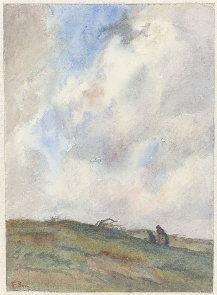 Duinlandschap bij storm met twee figuren (1872 - 1944) by Frans Smissaert