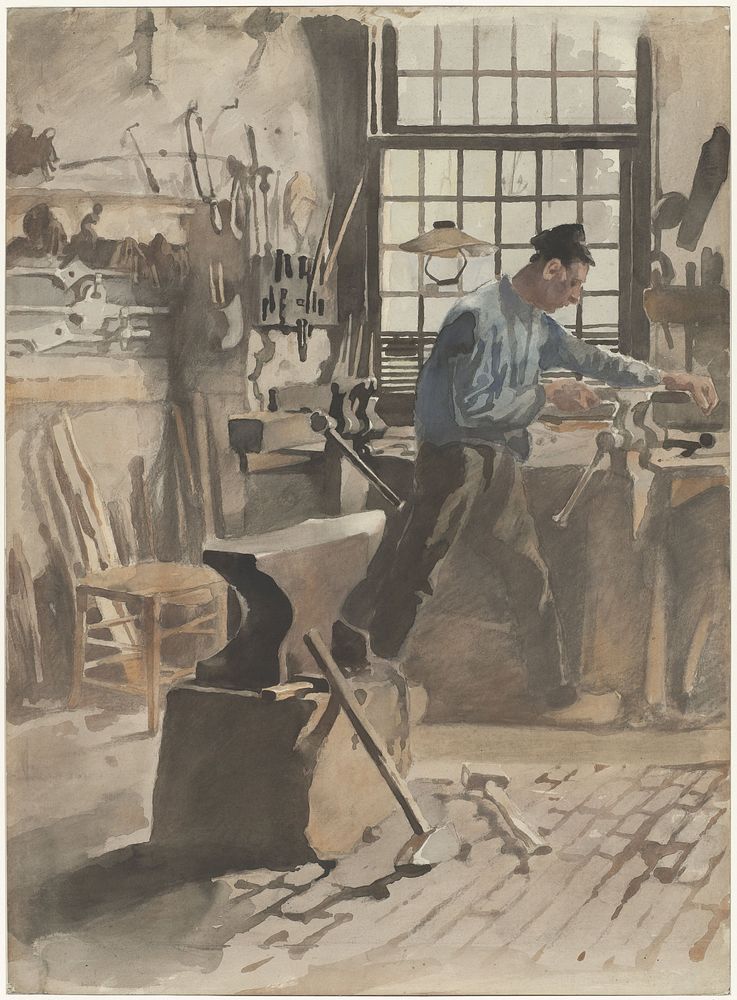 Smid aan het werk in zijn smidse (1870 - 1923) by Willem Witsen
