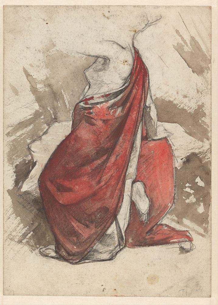 Compositie van draperie op knielend vrouwelijk naakt (1870 - 1923) by Willem Witsen