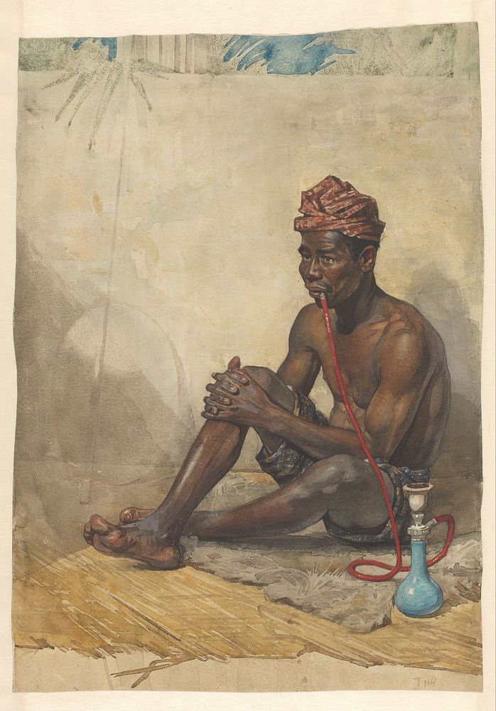 Zittende Indische man met waterpijp (1870 - 1923) by Willem Witsen