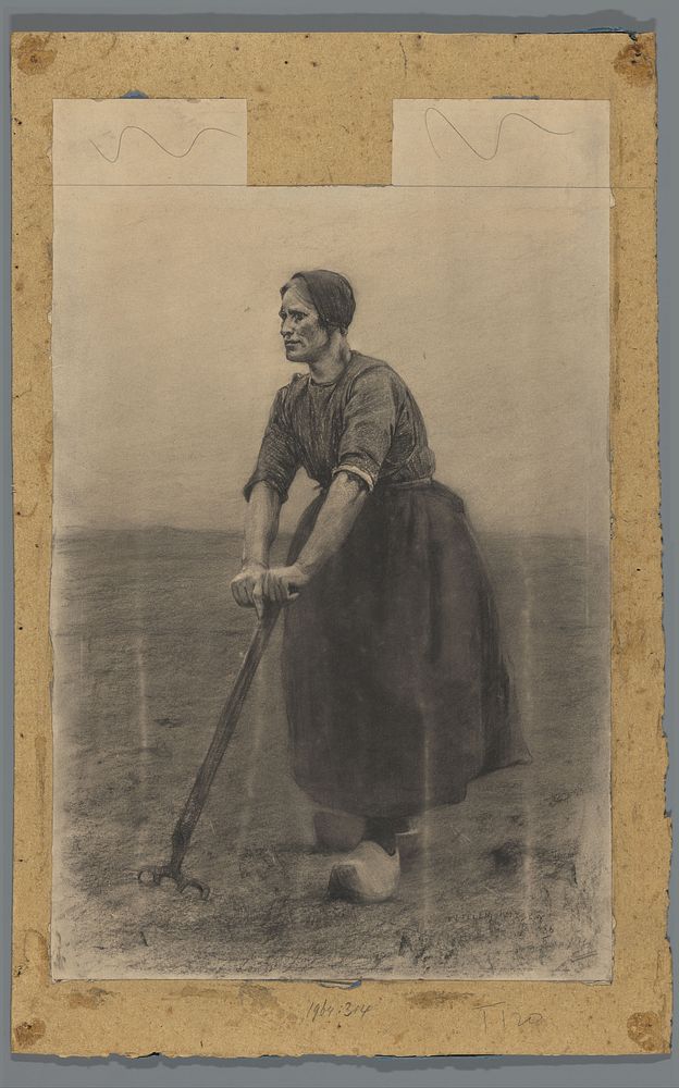Boerenvrouw, staande op een riek geleund (1885 - 1886) by Willem Witsen