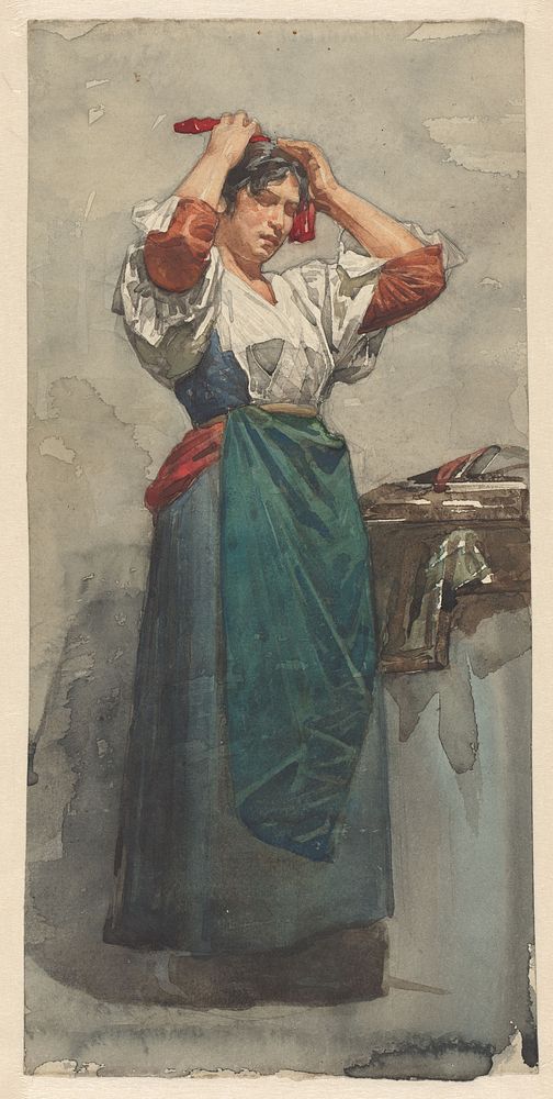 Compositie van een onbekende vrouw, het haar opmakend (1870 - 1923) by Willem Witsen