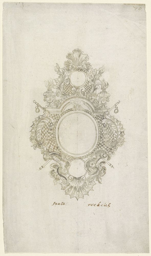Medaillon met vazen en pelgrimsstaven (1725 - 1750) by anonymous
