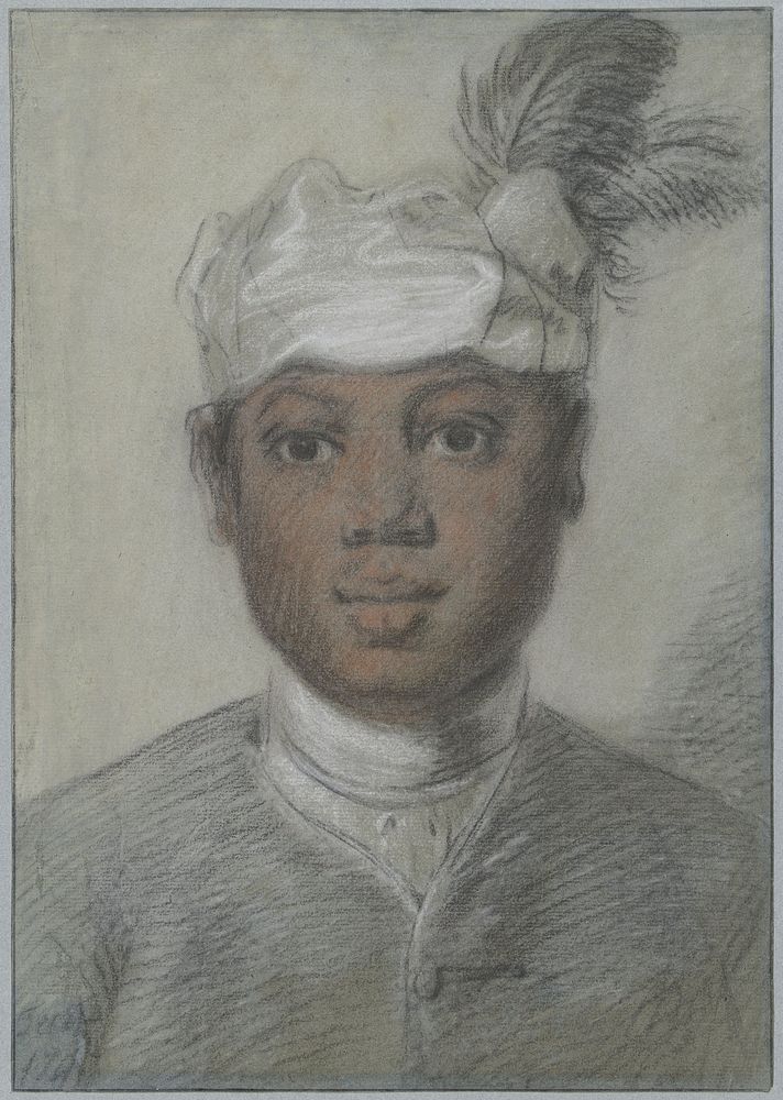 Hoofd van een zwarte jongeman met tulband met veren (1747) by Cornelis Troost