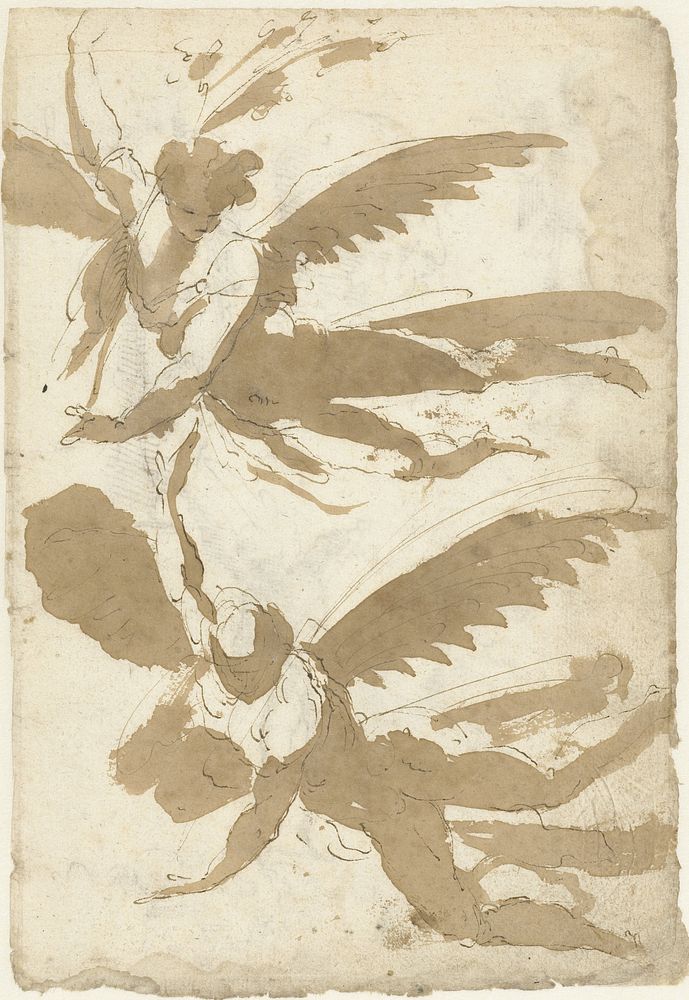 Twee studies van een vliegende engel (1519 - 1547) by Domenico Beccafumi