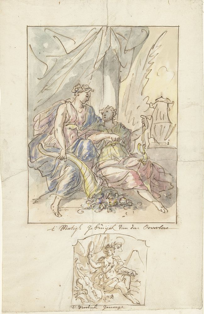 Allegorie op het matig gebruik van de Overvloed en een allegorie van het Vrolijk Genoegen (1677 - 1755) by Elias van Nijmegen