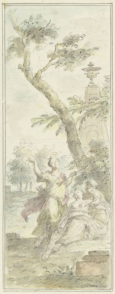 Ontwerp voor een zaalstuk: Dorinda getroffen door Silvio's pijl (1715 - 1798) by Dionys van Nijmegen