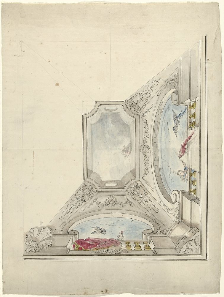 Ontwerp voor een plafondschildering met doorbroken gewelf met uitzicht naar de lucht (1715 - 1798) by Dionys van Nijmegen