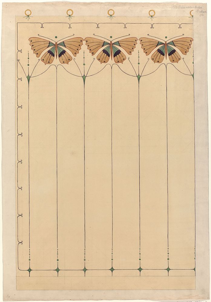 Ontwerp voor een kalender (?), met vlinders (1911) by Theo Nieuwenhuis