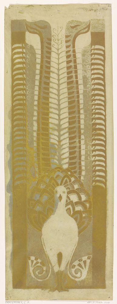 Decoratief ontwerp met een liervogel (1874 - 1945) by Carel Adolph Lion Cachet