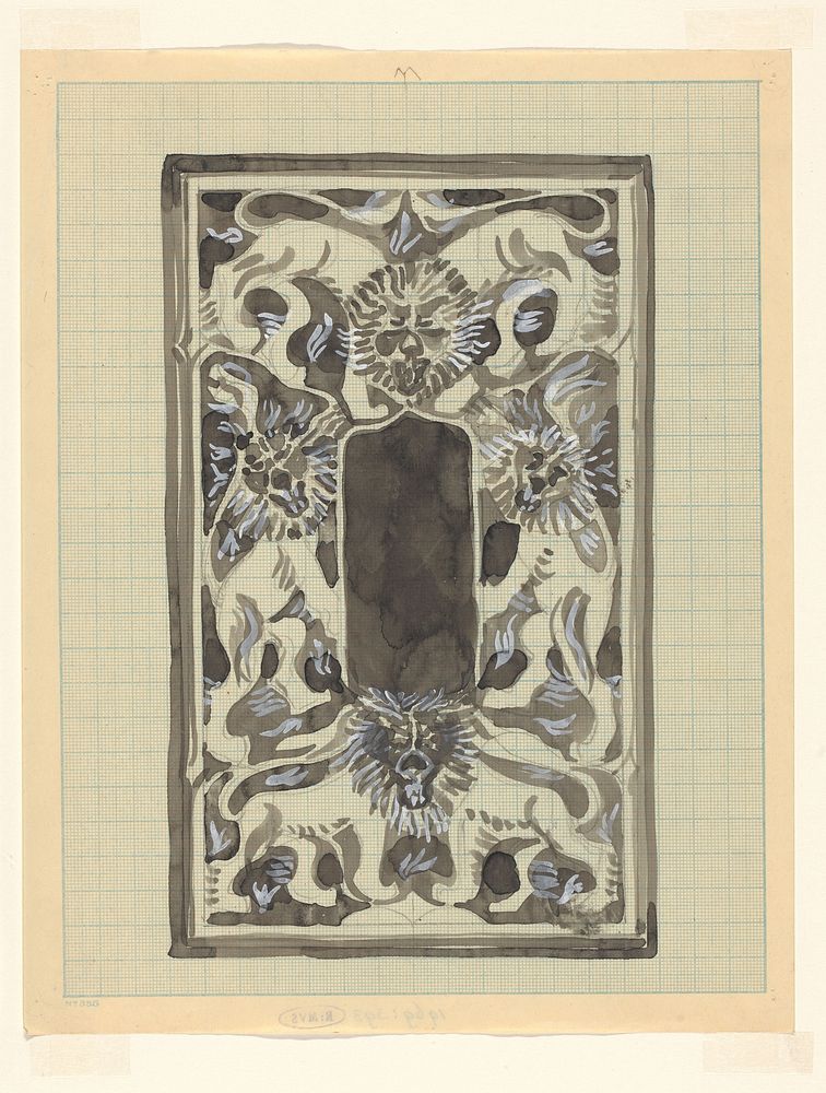 Ornamentaal ontwerp met leeuwen (1874 - 1945) by Carel Adolph Lion Cachet
