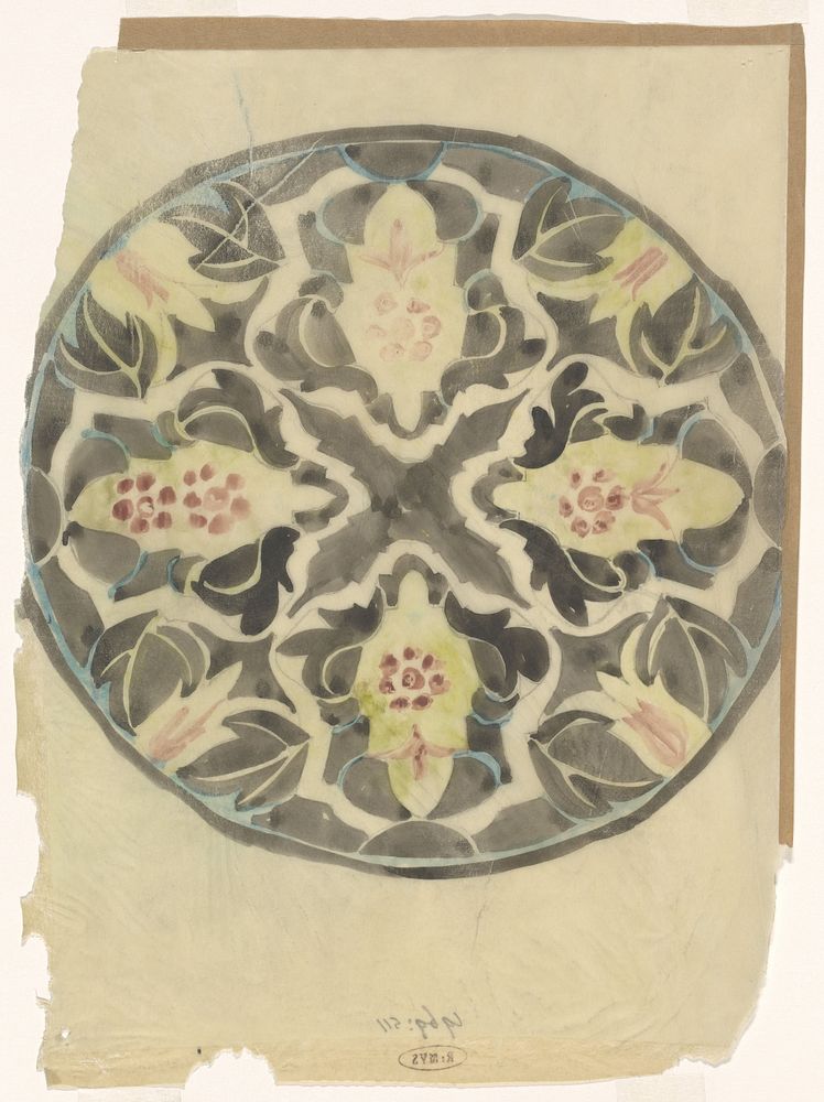 Ontwerp voor een bord met florale decoratie (1874 - 1945) by Carel Adolph Lion Cachet