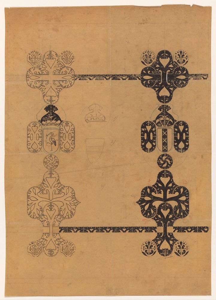 Ontwerp voor een boekband met het wapen van Den Haag en Amsterdam (1874 - 1945) by Carel Adolph Lion Cachet