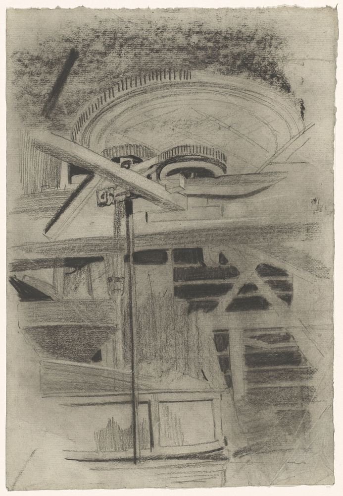Deel van een machine met drie tandwielen (1874 - 1945) by Carel Adolph Lion Cachet