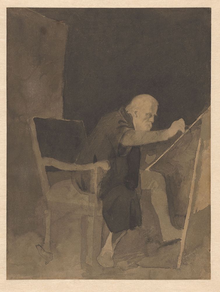 Schilder aan het werk, zittend voor zijn ezel (c. 1800 - c. 1900) by Johann Georg Schwartze and anonymous