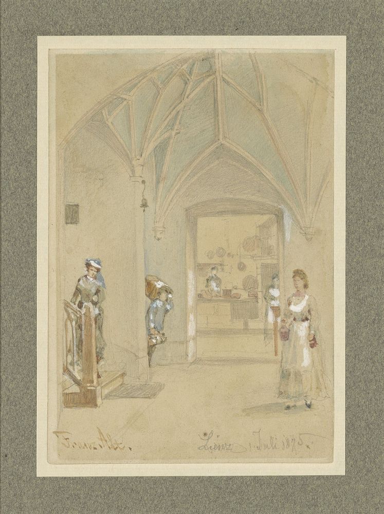 Gang van een Gasthaus met doorkijk in de keuken (1875) by Franz Alt