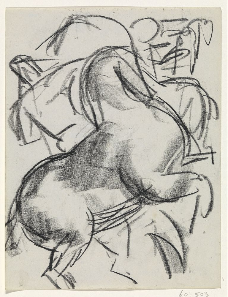 Steigerend paard met figuur op de achtergrond (1891 - 1941) by Leo Gestel