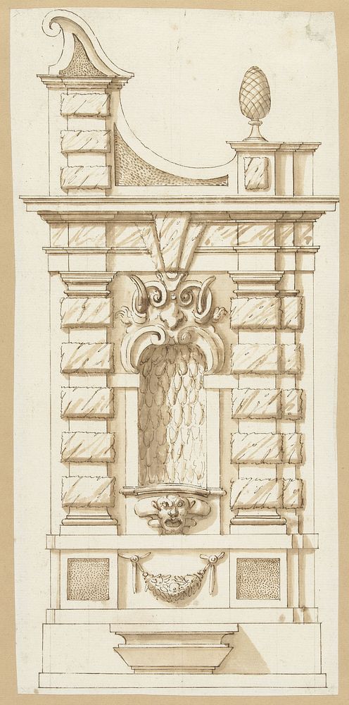 Ontwerp voor een zijde van een poort met een nis (1600 - 1699) by Agostino Mitelli and anonymous