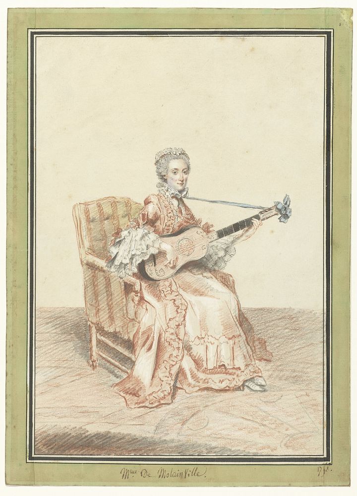 Portret van Madame de Montainville, gitaar spelend (1758) by Louis de Carmontelle