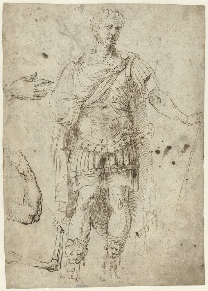 Schets van keizer Trajanus (1511 - 1556) by Girolamo da Carpi and anonymous