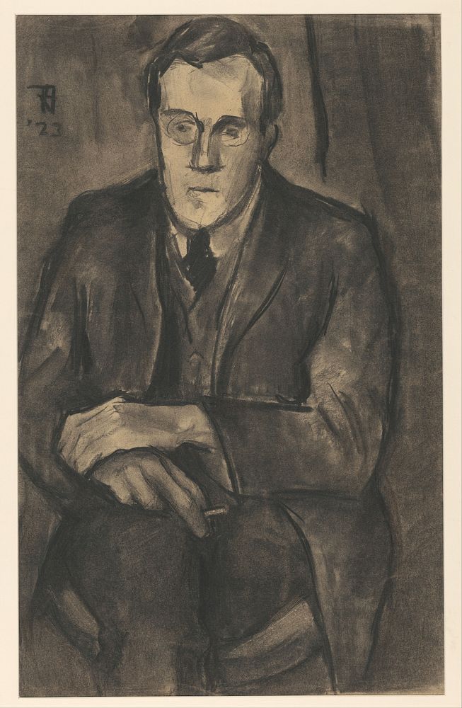 Portret van J.W. Bijl, zittend met de handen op de knieën (1923) by Bob Hanf