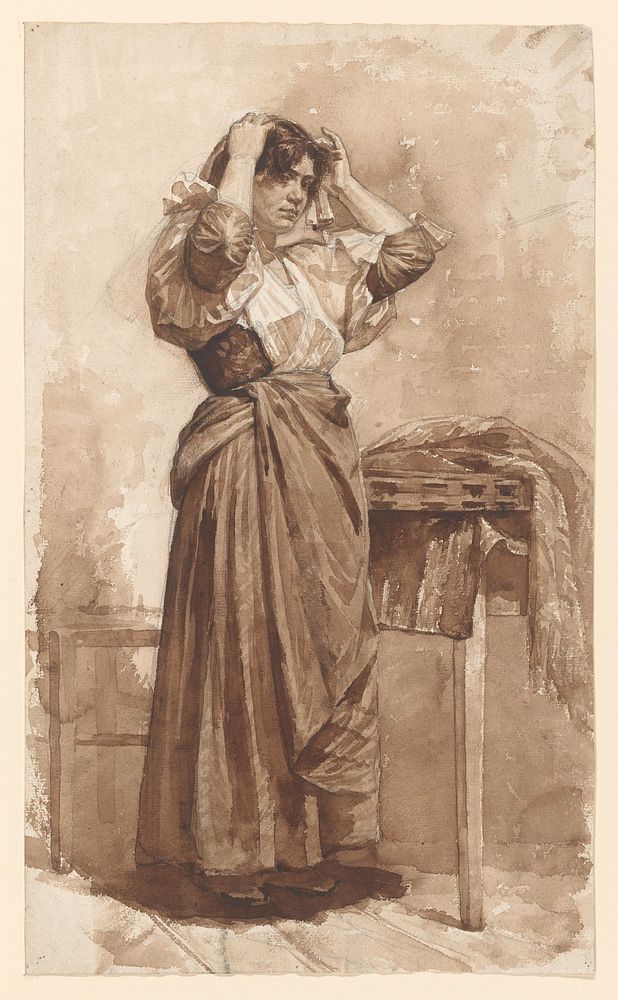 Toiletmakende jonge vrouw (1874 - 1925) by Jan Veth