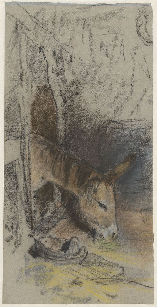 Stal met een etende ezel (1860 - 1921) by Adolf le Comte