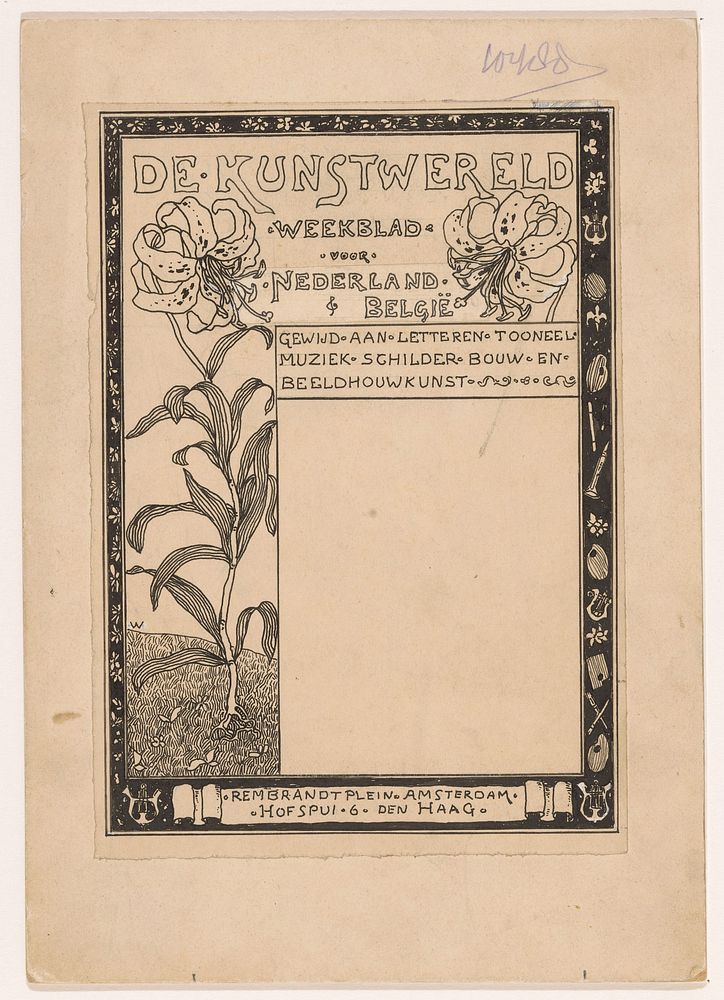 Ontwerp omslag voor weekblad De Kunstwereld (1878 - 1948) by Willem Wenckebach