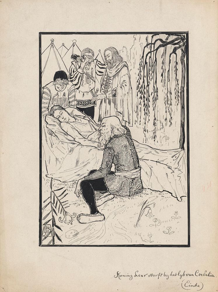 Ontwerp illustratie voor King Lear van Shakespeare: Koning Lear sterft bij het lijk van Cordelia (1878 - 1948) by Jacob…
