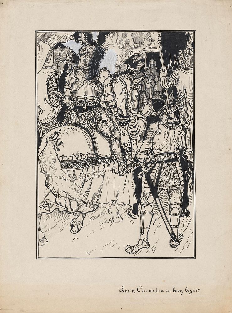 Ontwerp illustratie voor King Lear van Shakespeare: Koning Lear, Cordelia en hun leger (1878 - 1948) by Jacob Pieter van den…