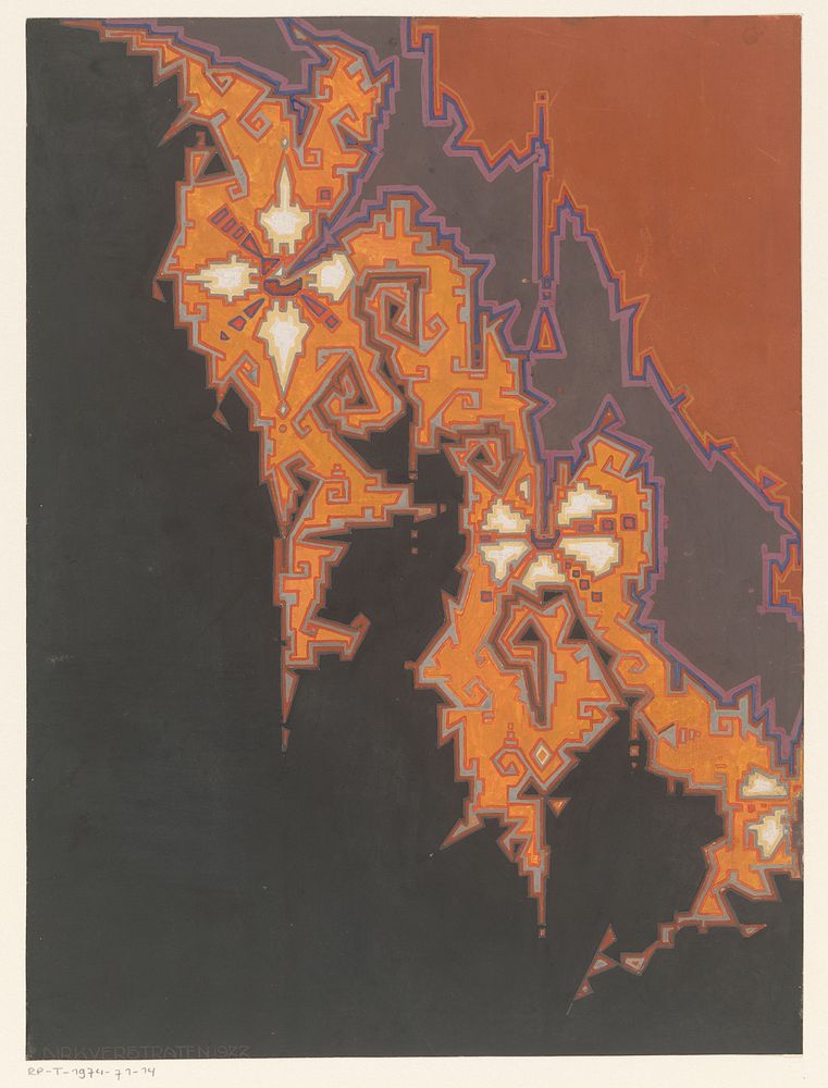 Ontwerp voor een tapijt met grillige geometrische vormen (1922) by Dirk Verstraten and t Woonhuys