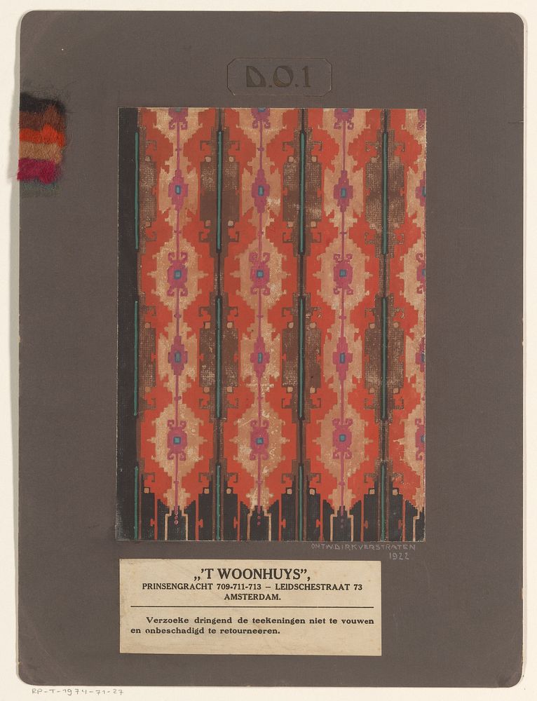 Ontwerp voor een tapijt met geometrisch patroon (1922) by Dirk Verstraten and t Woonhuys
