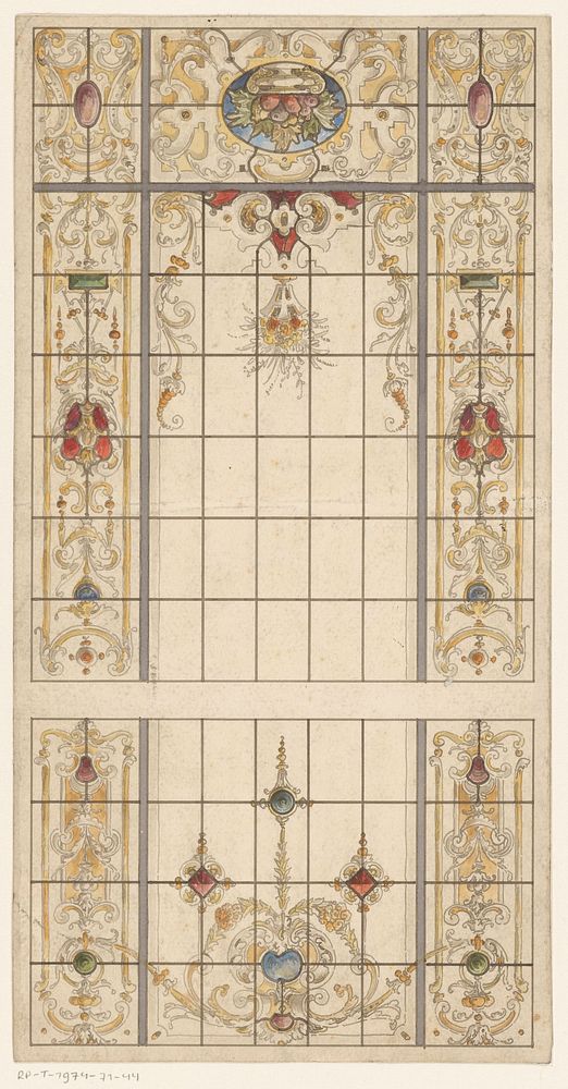 Ontwerp voor een glas in loodraam met bloem- en bladornamenten (in or after 1907 - 1930) by anonymous and t Woonhuys