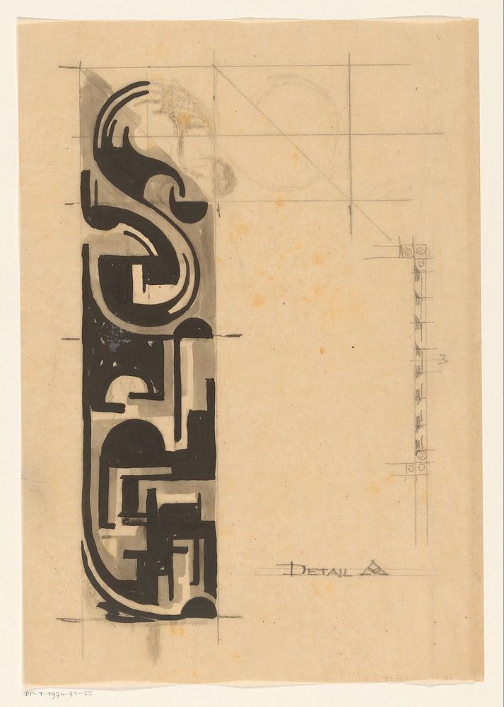 Ontwerp voor een detail van een glas in loodraam met geometrische vormen (in or after 1907 - 1930) by anonymous and t…