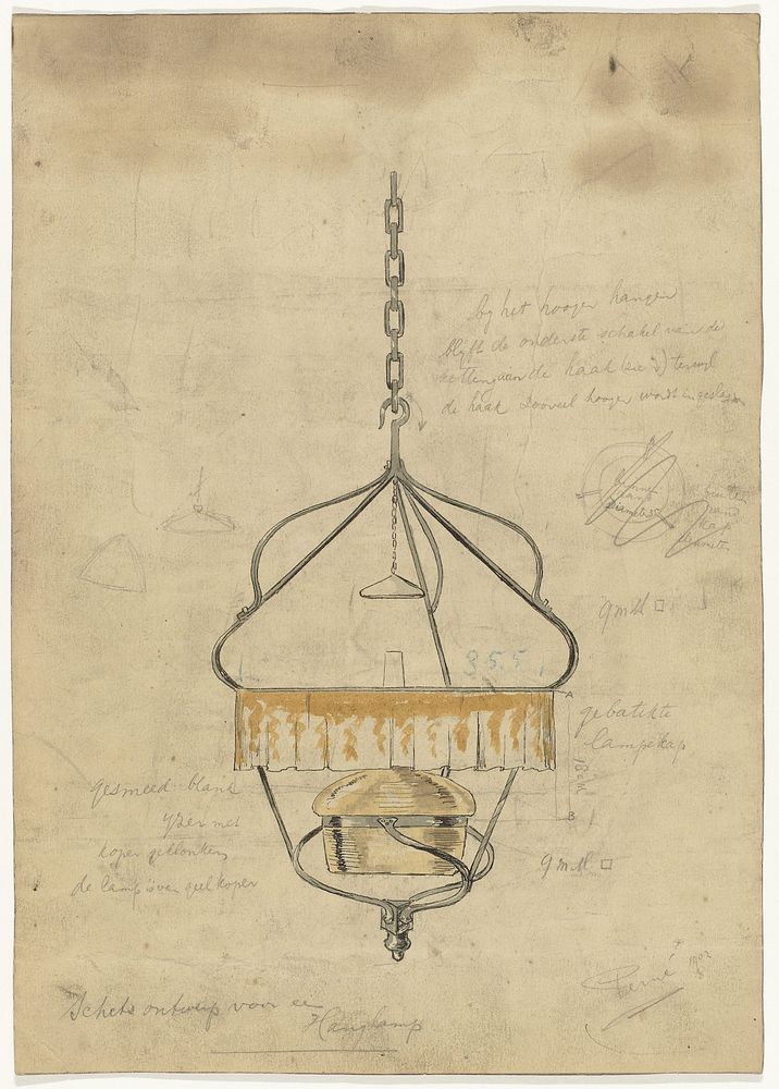 Ontwerp voor een hanglamp (1902) by Gust van de Wall Perné