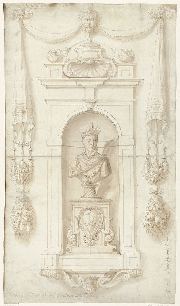 Ontwerp voor een wandmonument met Cosimo I dei Medici (1594 - 1596) by Jacopo Ligozzi