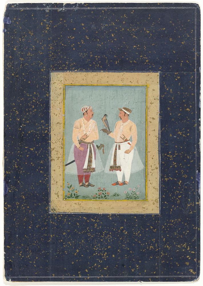 Twee staande hovelingen, de rechter met een roofvogel op de arm (c. 1605) by anonymous