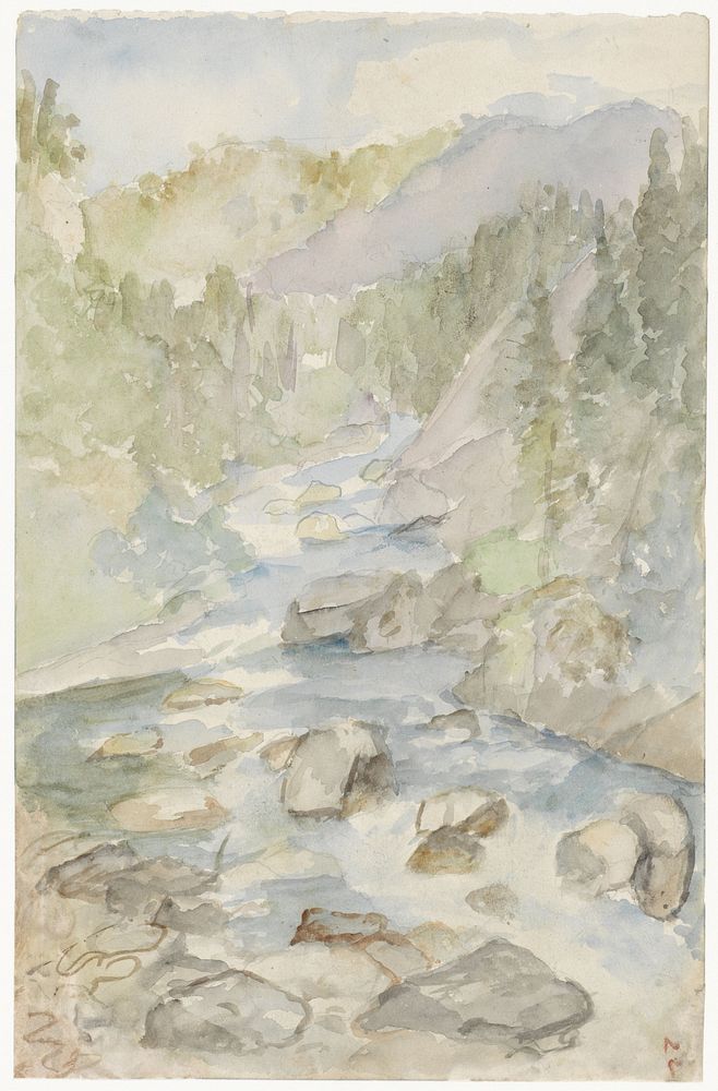 Berglandschap met beek (1834 - 1911) by Jozef Israëls