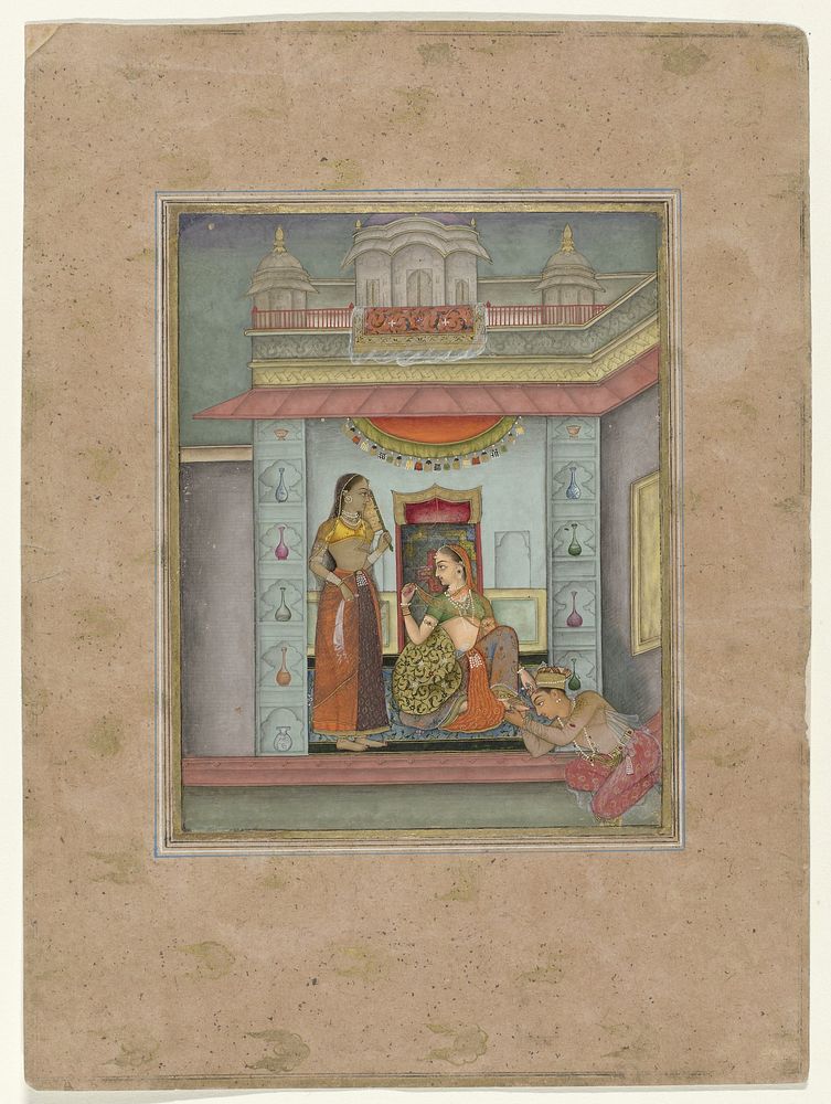 Ramakali-ragini, een prinses met twee dienaren (1675 - 1700) by anonymous
