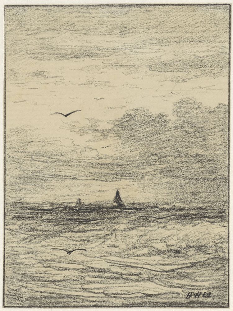Zeegezicht bij bewogen lucht (1841 - 1915) by Hendrik Willem Mesdag