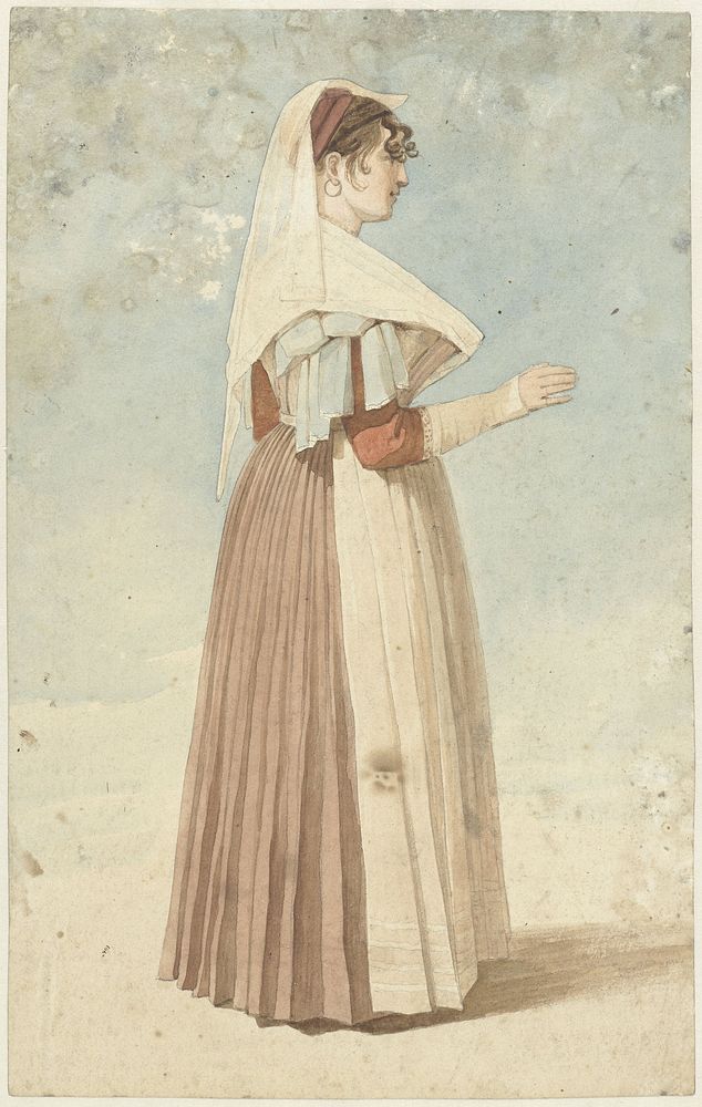 Staande vrouw in Italiaanse klederdracht, naar rechts (1810 - 1857) by Abraham Teerlink