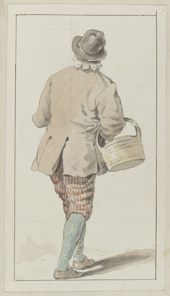 Man met hoed en mand op de rug gezien (1700 - 1799) by anonymous