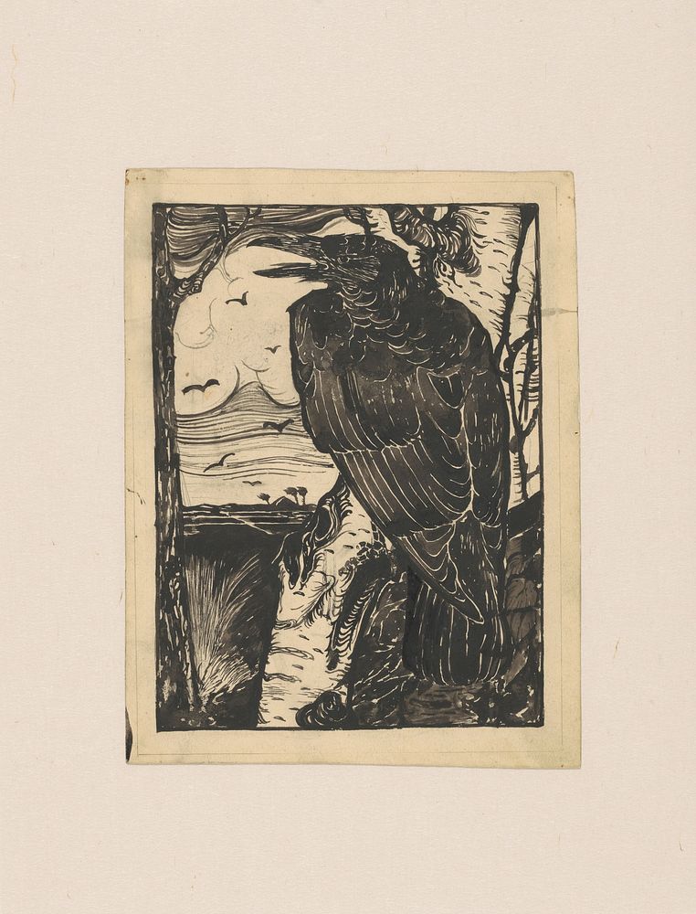 Raaf op berkenboom (1918 - 1920) by Jan Mankes