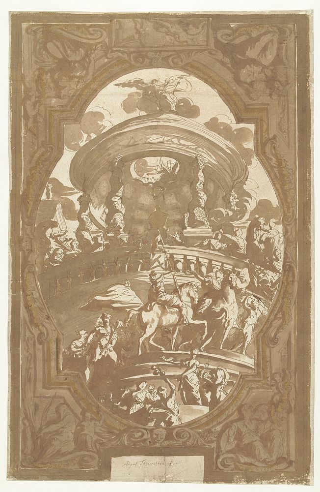 Ontwerp voor een plafondschildering met de Apotheose van een vorst (1659 - 1711) by Augustinus Terwesten I