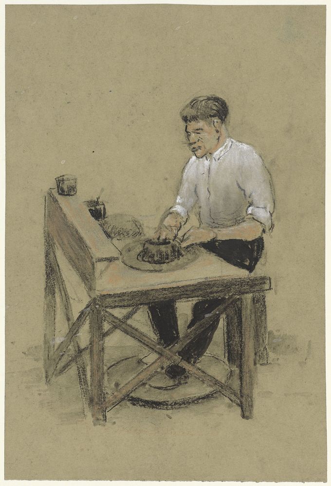 Pottenbakker aan zijn draaischijf (1881 - 1948) by Herman Heijenbrock